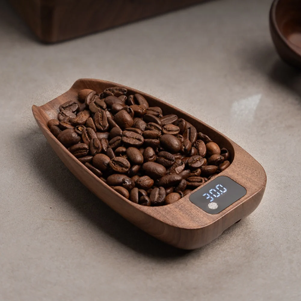 

Лоток для кофейных зерен, весы из грецкого ореха, точность 0,1 г, светодиодный дисплей, одно касание, компактный, портативный, для ручного заваривания эспрессо, для дома, путешествий