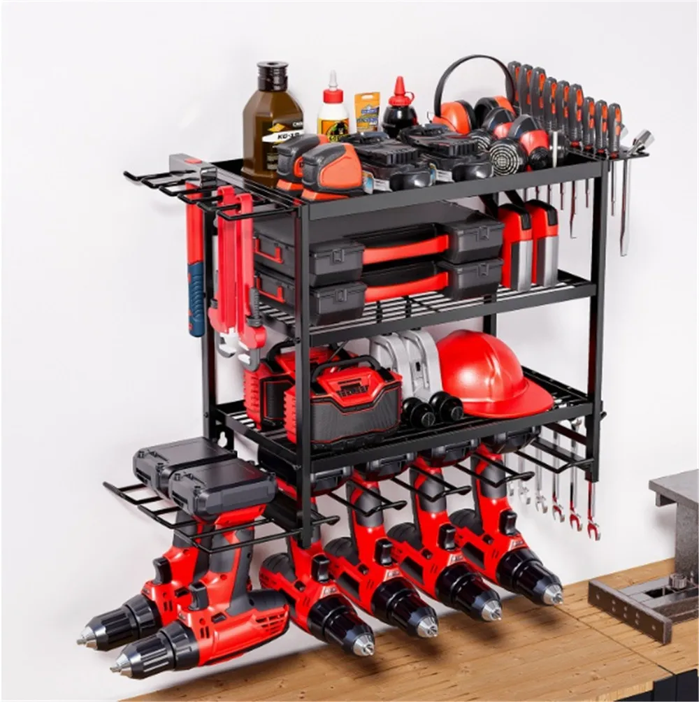 Rangement mural pour outils à 4 niveaux en métal noir Vacclo