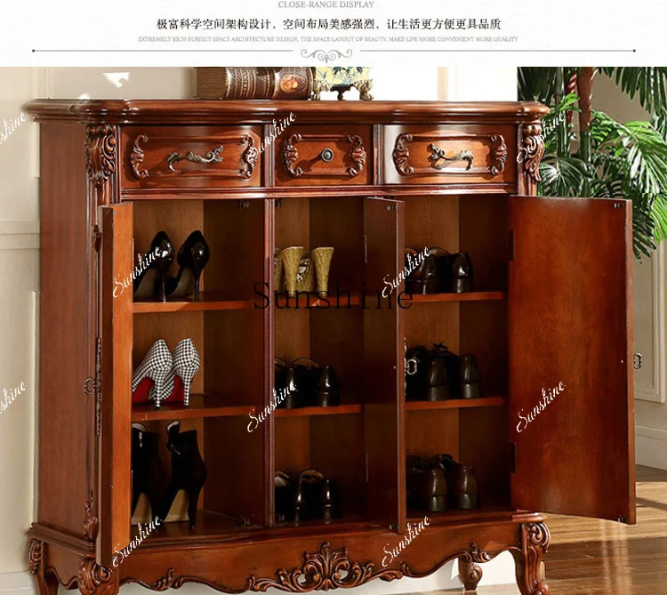 خزانة أحذية أمريكية من الخشب الصلب بثلاثة أبواب، خزانة تخزين أحذية ذات سعة كبيرة FT #6