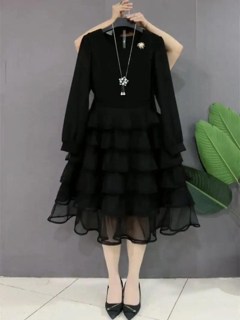 

Женская длинная юбка-тортик больших размеров с завязками на талии и панелями, корейская юбка из полиэстера с высокой талией F...