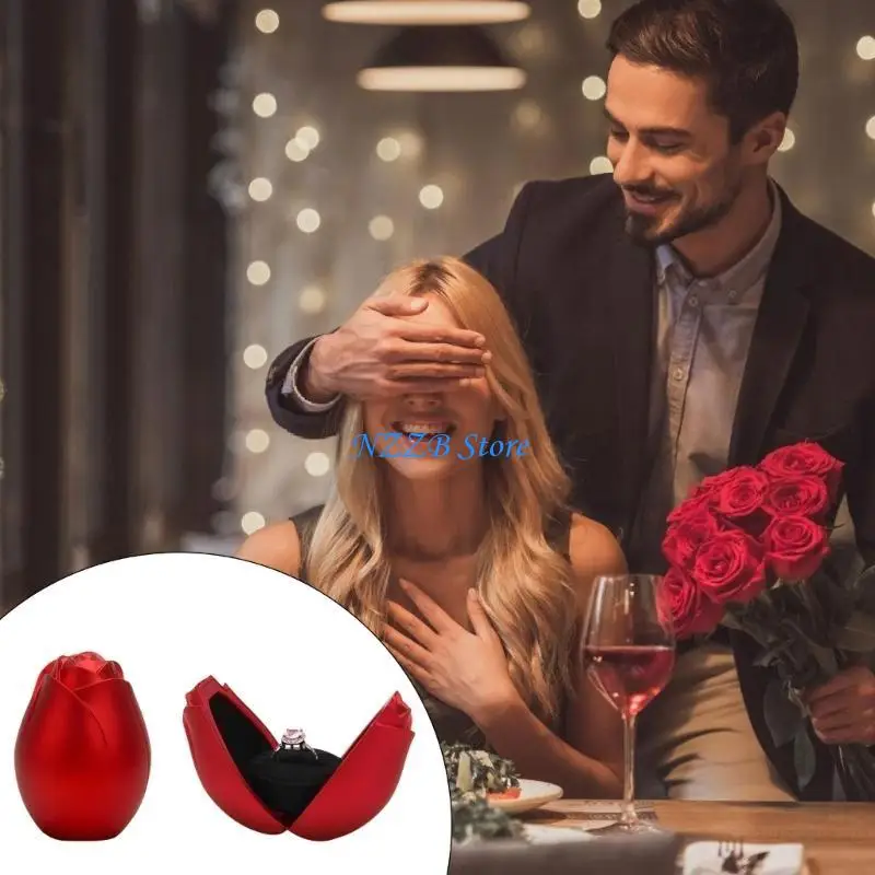 

T21F чехол для обручального кольца с двойным открытием, роза, ожерелье, кулон, держатель с плюшевой подкладкой, органайзер для