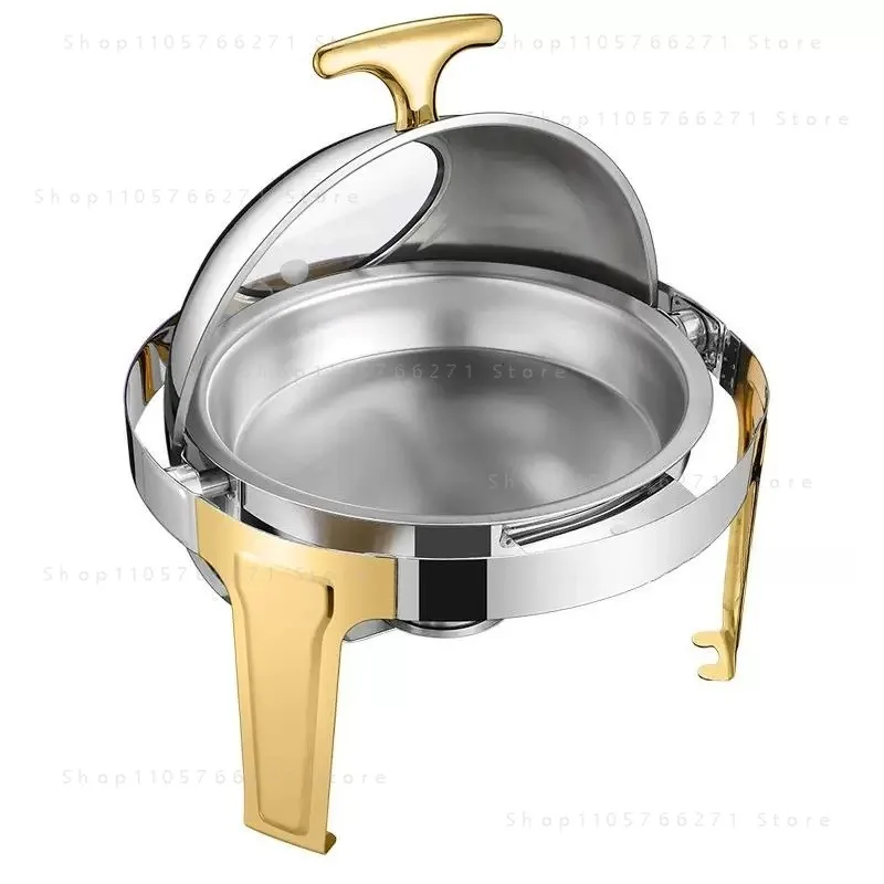 Round Dining Silver Chafing Dish Food Warmer，Hotel Large Stainless Steel Gold Hot Pot