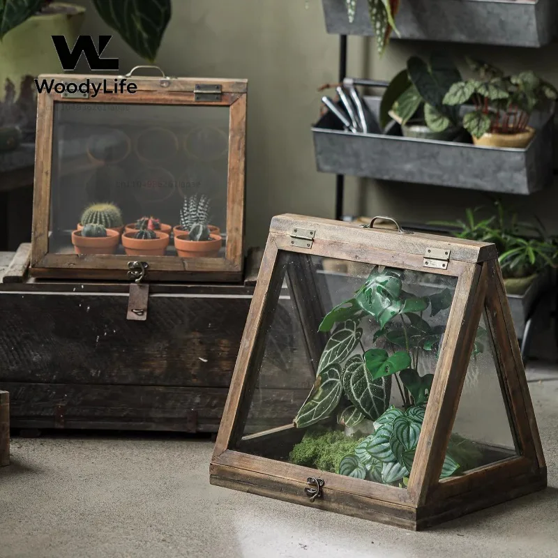 Glass Plant Greenhouse for Winter, Vintage Insulated Cold Frame - Protective Terrarium Box for Outdoor Balcony & Patio Decor