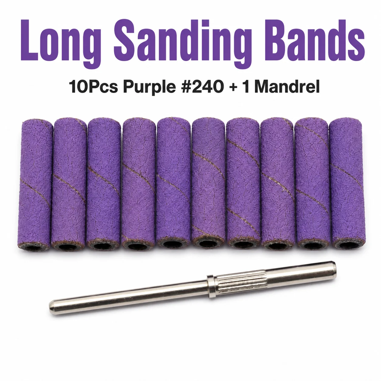 10Pcs Long Nail Sanding Bands Set 80/150/180/240 Grit with 3/32 Inch Shank Mandrel for Gel Polish & Acrylic Nail Manicure Remova