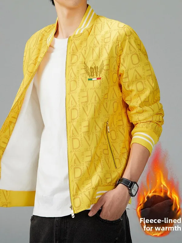 

Faion Urban Men's Printed Jaet 2025 New Arrival Fce Lined Windproof Long Sve Zipper Closure No Hat Youth Coat