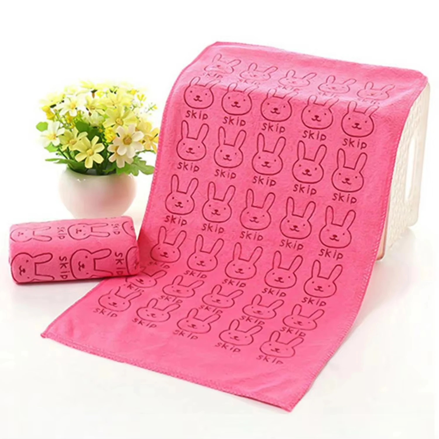 Toalla rectangular con estampado de conejo, toallita suave para baño y alimentación, toallita para limpiar la cara, pañuelo, toallas suaves y absorbentes