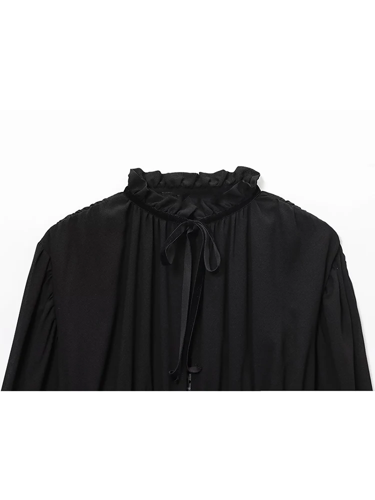 2026 nova mulher arco rendas até camisas casuais manga longa babados gola ajuste camisa feminina cor sólida moda blusa topos