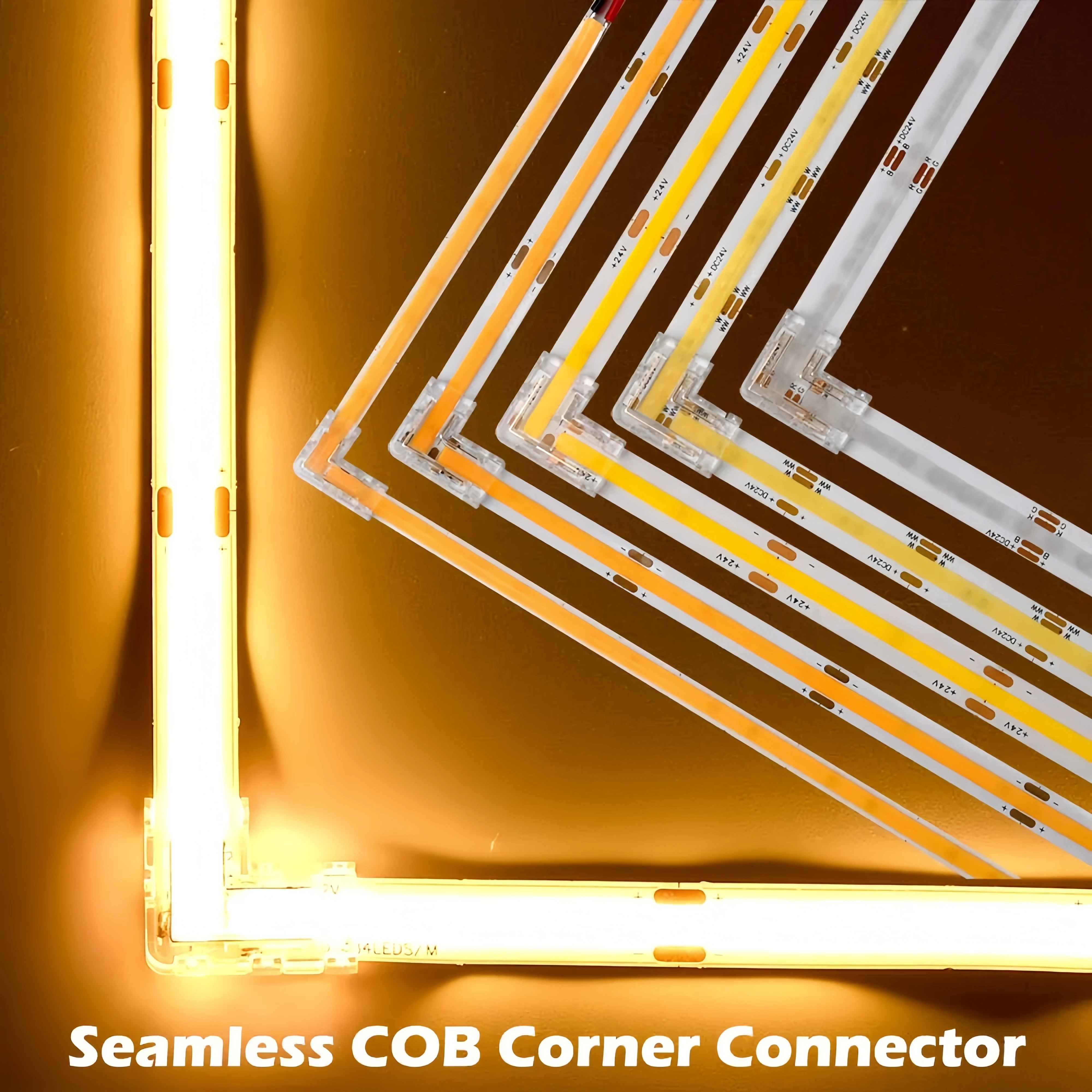 Il connettore angolare senza saldatura da 5/8/10 mm a forma di L a 2 pin e il connettore LED COB da 2 pin 8/10 mm è adatto per strisce LED COB a 2 pin