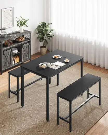 VASAGLE dining table, kitchen table set, 110x70x75 cm, with 2 benches each 97x30x50 cm