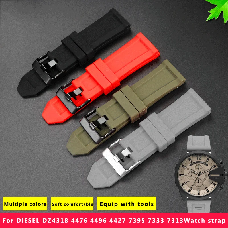 Para diesel dz4318 4476 4496 4427 7395 7333 7313 pulseira de relógio de silicone de tamanho grande à prova d'água 24 26 28mm preto cinza vermelho