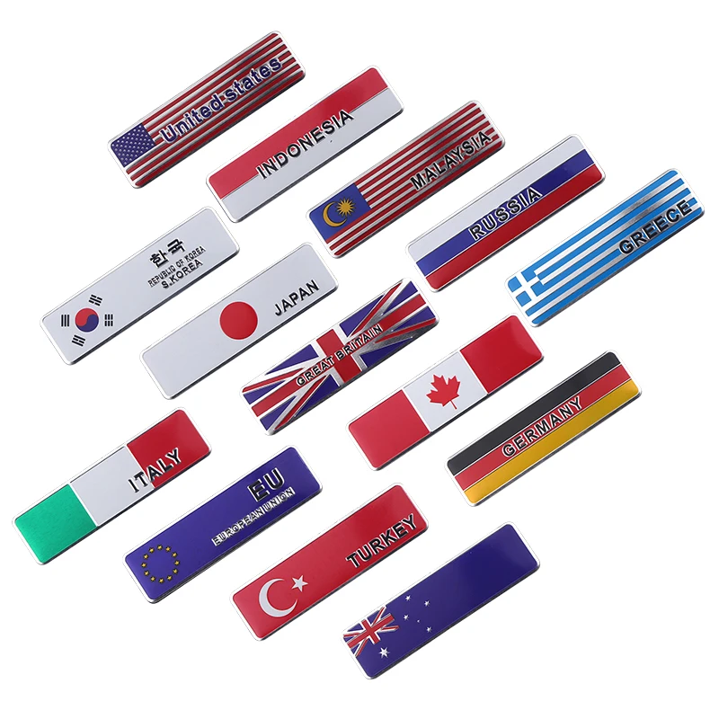 Car Styling 3D Aluminum Trunk Body Decor Sticker UK Germany USA Italy Malaysia Russia Sweden France National Flag Emblem Badge