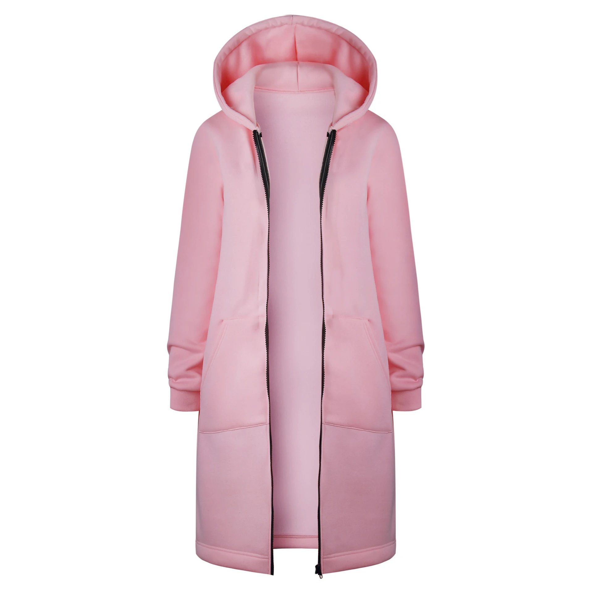 Damskie bluzy z kapturem zapinane na zamek Oversized Fleece Long Tunic Sweatshirts Casual Long Sleeve 2024 Fall Hoodie Jacket Coat Pockets Solid New