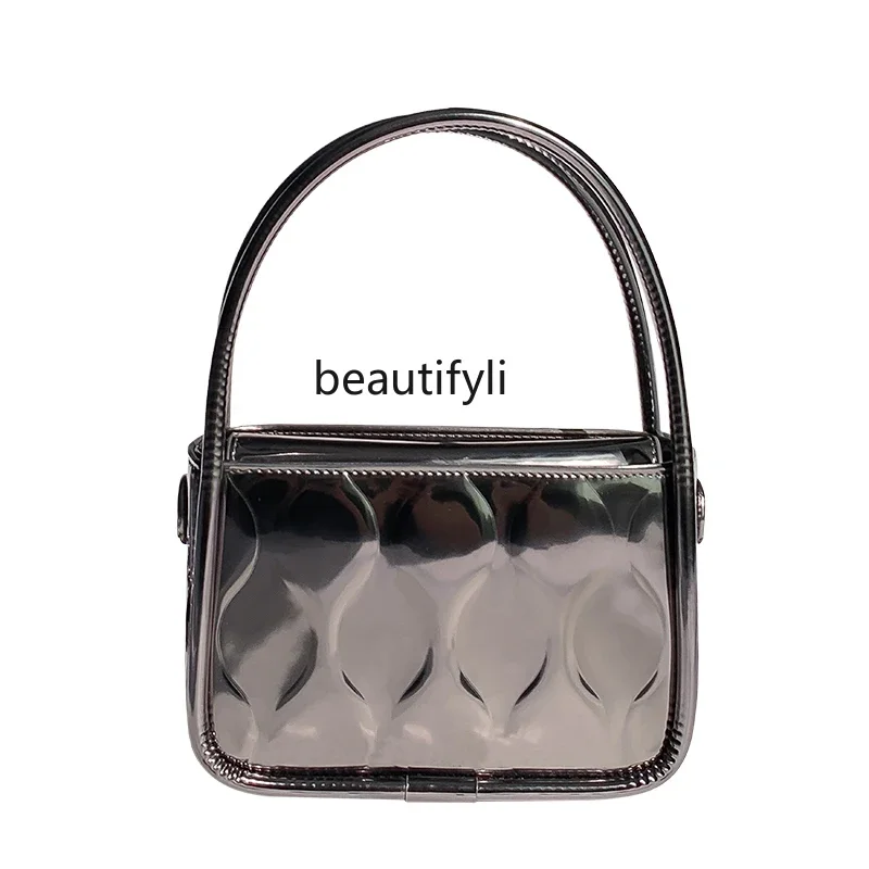 

Genuine Leather High-Grade Mirror Corrugated Handbag for Women Summer New Grandma's Bag