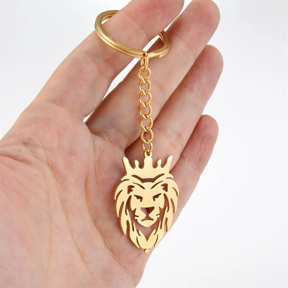 My Shape Punk Lion Keychain for Men Boys Lion with King Crown Animal Key Ring Car Backpack Accessories Fashion Jewelry Gifts