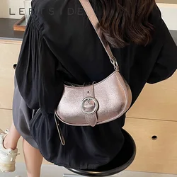 Silver Shoulder Bags For Women 2024 Summer Y2K Small PU Leather Luxury Brand Females Handbags And Purses Crossbody Saddle Bag