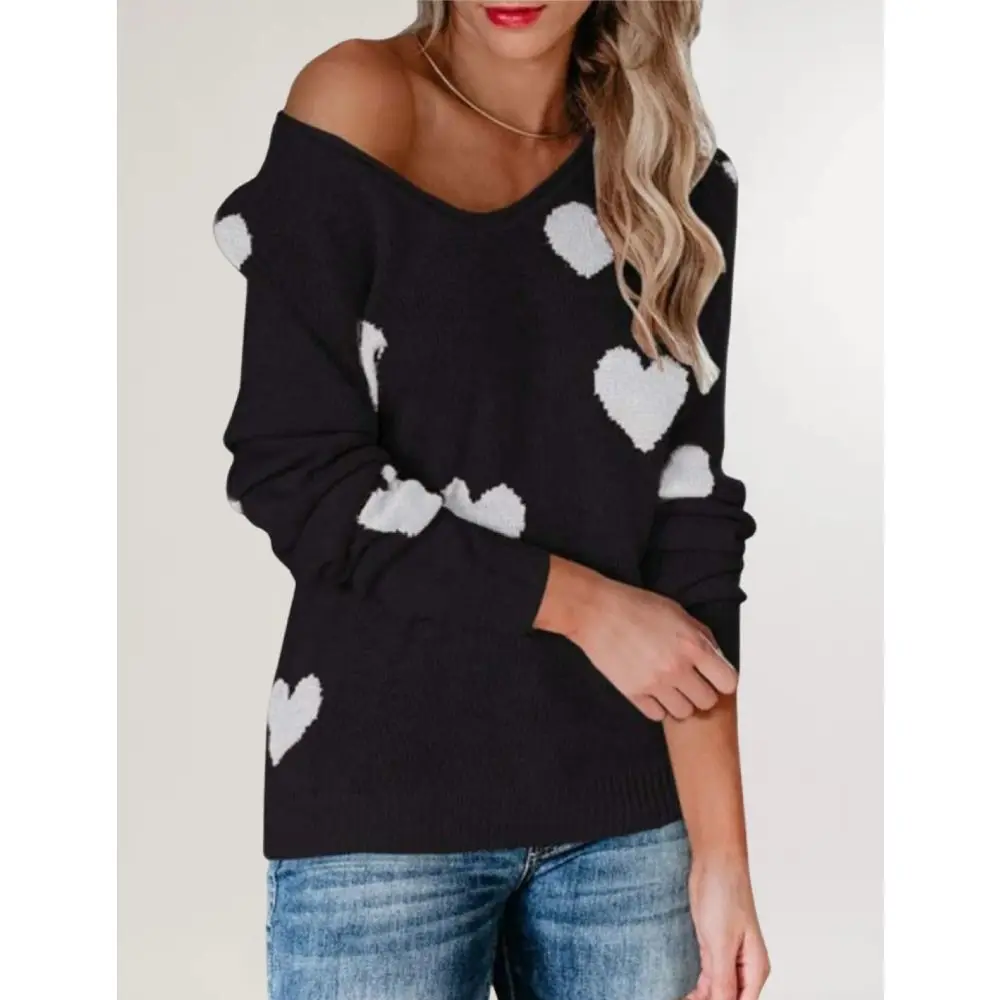 

2025 Autumn/Winter New Style Loose Heart-shaped Valentine's Day V-Neck Knit Sweater