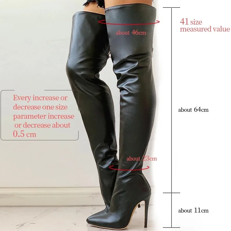 Women Boots Plus Size High Heels Autumn Winter Sexy Over Knee Boots Zip Black Women Shoes Pointed Toe Stiletto Thigh High Boots