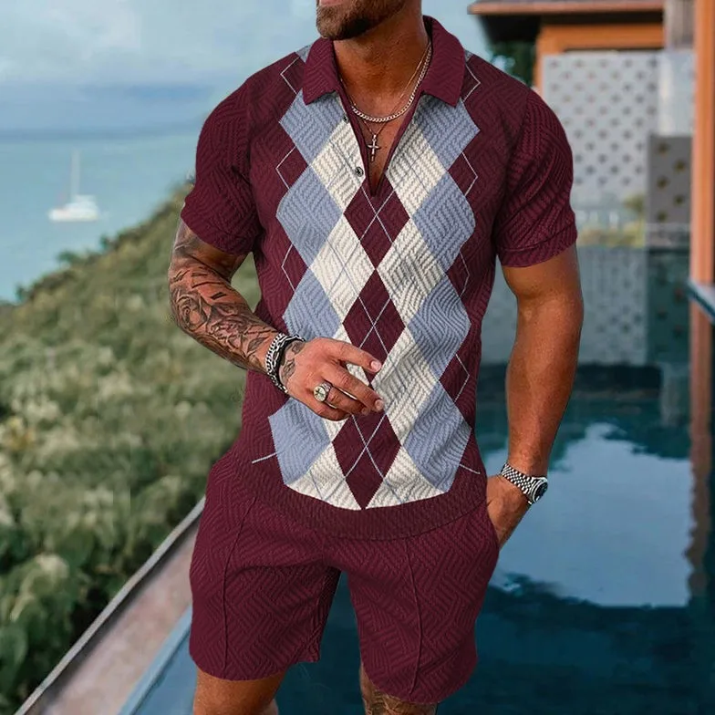 Polo informal con cremallera para hombre, conjunto de ropa de calle, camiseta de manga corta con estampado 3D, pantalones cortos, tendencia de moda,