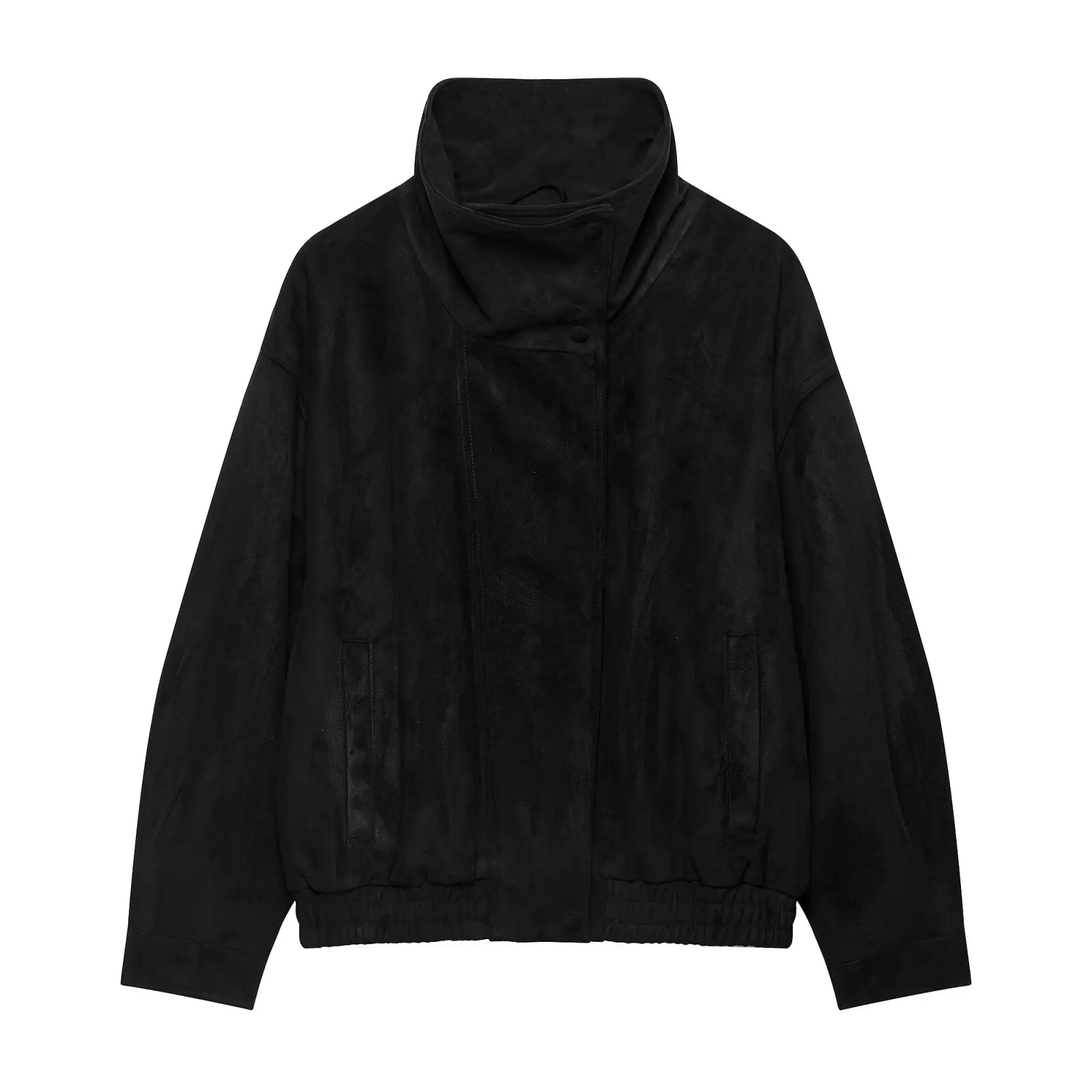 2026 Spring Autumn Streetwear Chic Black Suede Jackets Women Long Sleeve Buttons Elastic Oversized Coats Fashion Jacket Brand