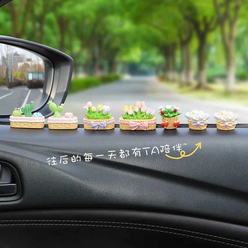 Tulip Strawberry Succulent Simulation Potted Plant Mini Ornament Accessories Cartoon Automotive Center Stack Decor Creative Toys
