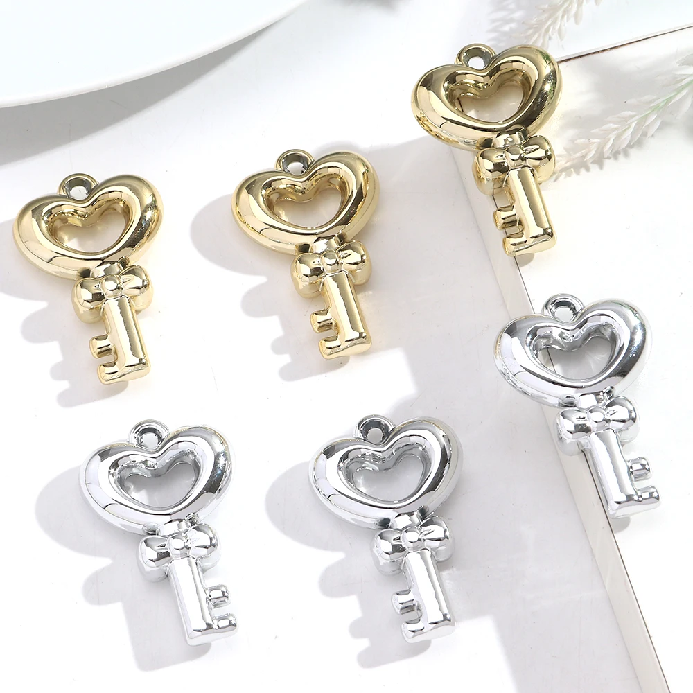 10pcs/Lot CCB Gold Silver Color Key Charm Pendant Diy Keychain Necklace Marking Jewelry Accessory
