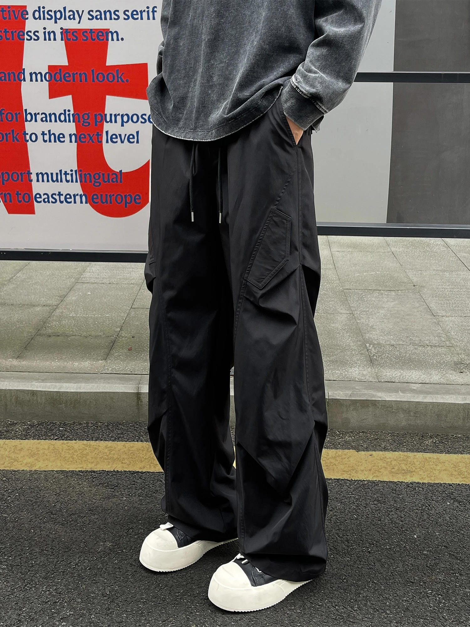 

American Sle Workwear Paratrooper Pants Men's Autumn Winter Thiened Fce Lined Straight Leg Loose Bla Long Trousers