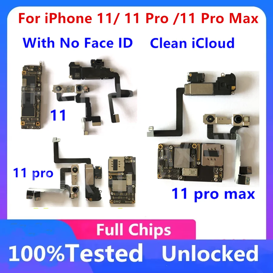 Full Function Motherboard for iPhone 11 100% Tested Mainboard Face ID Unlocked LogicBoard Clean iCloud Support Update 11 Pro Max