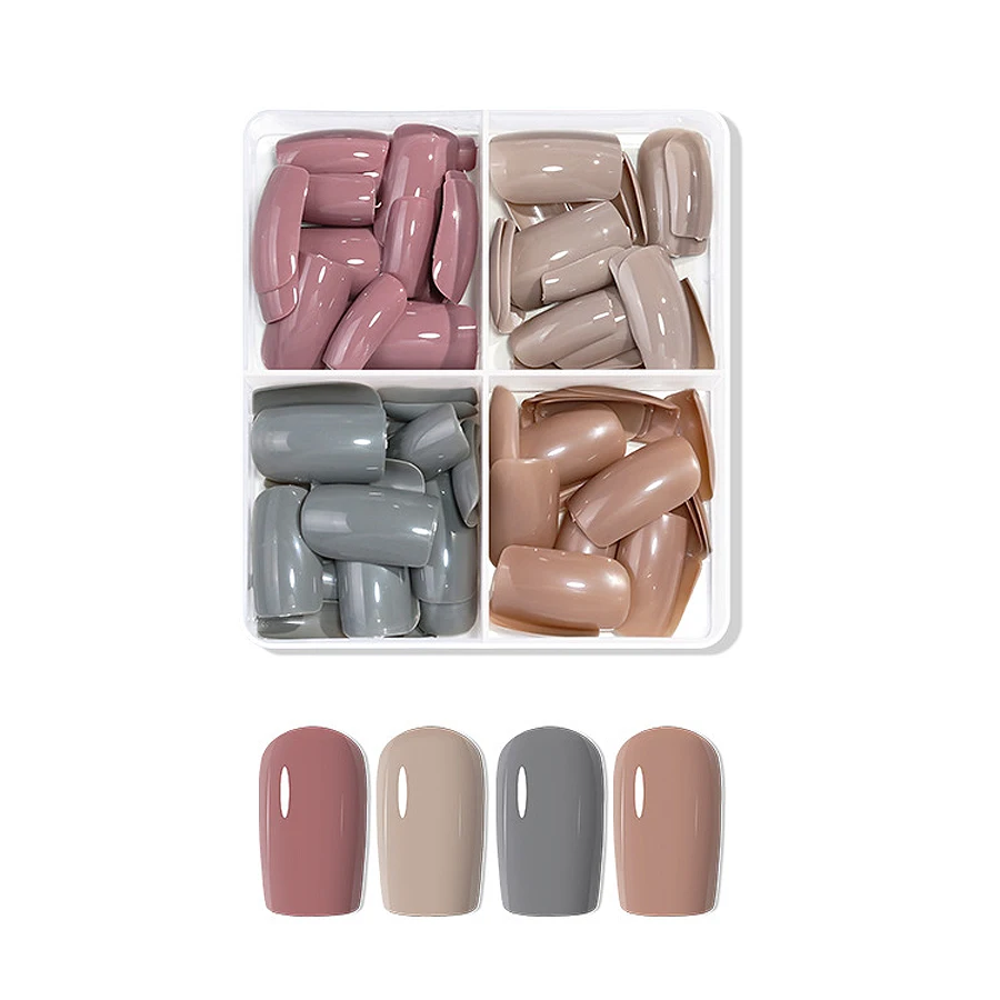 96 Stück kurze, vollständig deckende, matte Press-on-Nägel in Uni-Farben, einfach anzubringende künstliche Nagelspitzen für eine schnelle Maniküre. – Detail 9