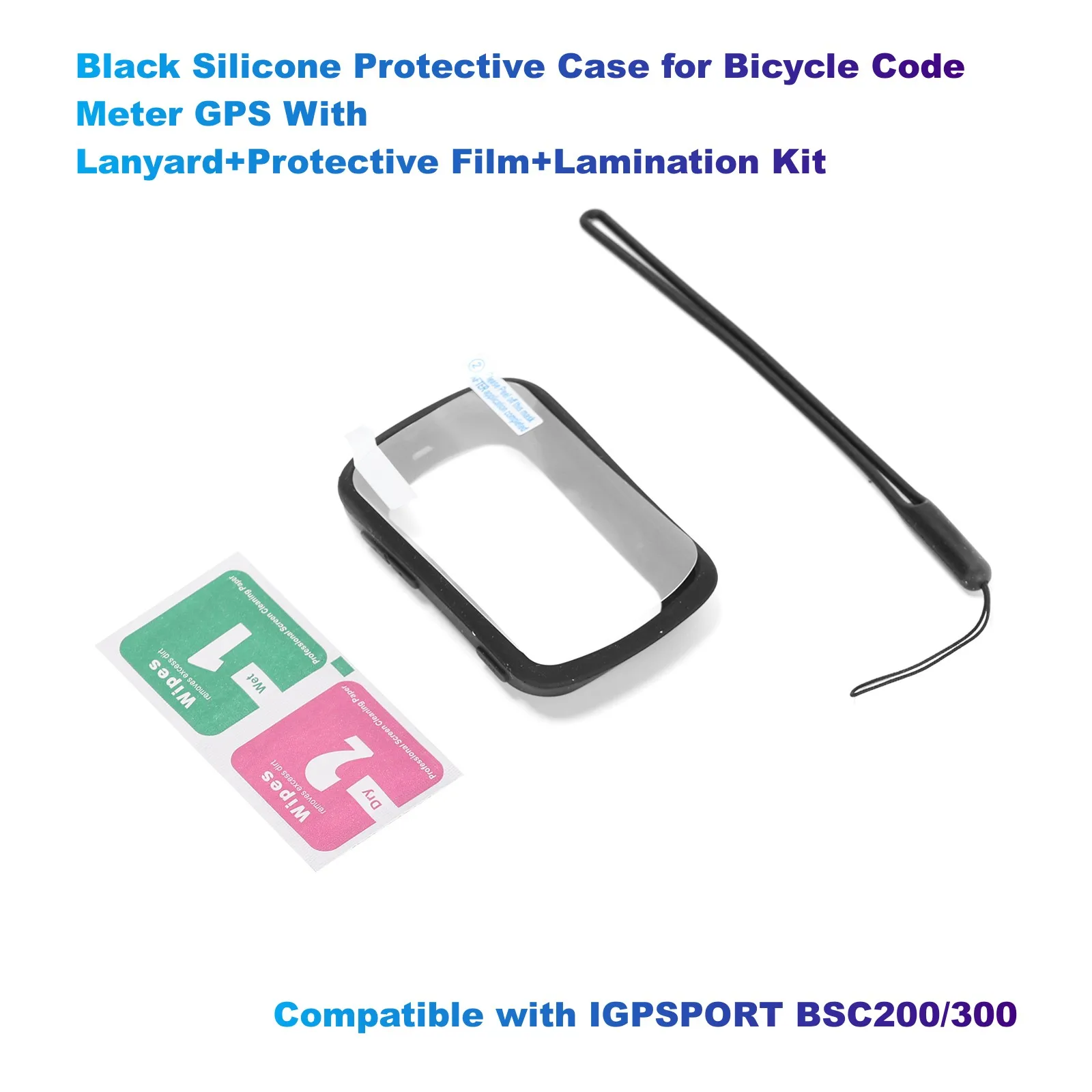 Black Silicone Protective Case for Bicycle Code Meter GPS Lanyard+Protective Film+Lamination Compatible with IGPSPORT BSC200/300