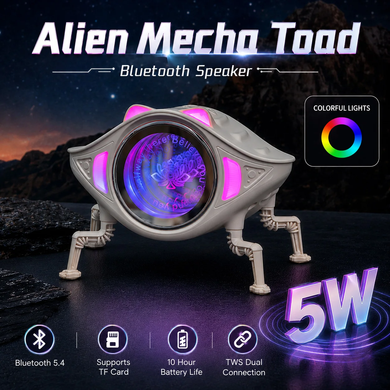 Alien Mecha Toad Bluetooth Speaker with RGB Dynamic Light Creative Desktop Mini Bluetooth Speakers TWS Dual Connection Sound Box