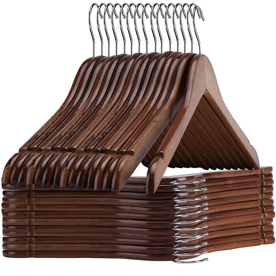 

Набор из 30 прочных деревянных вешалок для рубашек, идеально подходят для стирки и повседневного использования, усиленные, цвет орех.