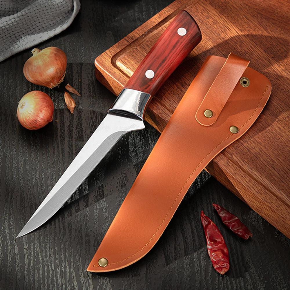 Stainless Steel Kitchen Boning Knife Forged Fillet Knife Meat Fish Cutting Bone Meat Fruit Vegetables Chef Knife with Cover