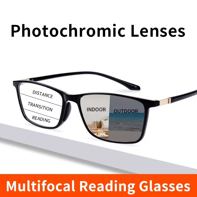 Photochromic Progressive Multifocal Reading Glasses Lightweight tr90 Readers, Anti-Reflective Resin Lens Sunglasses,No Line