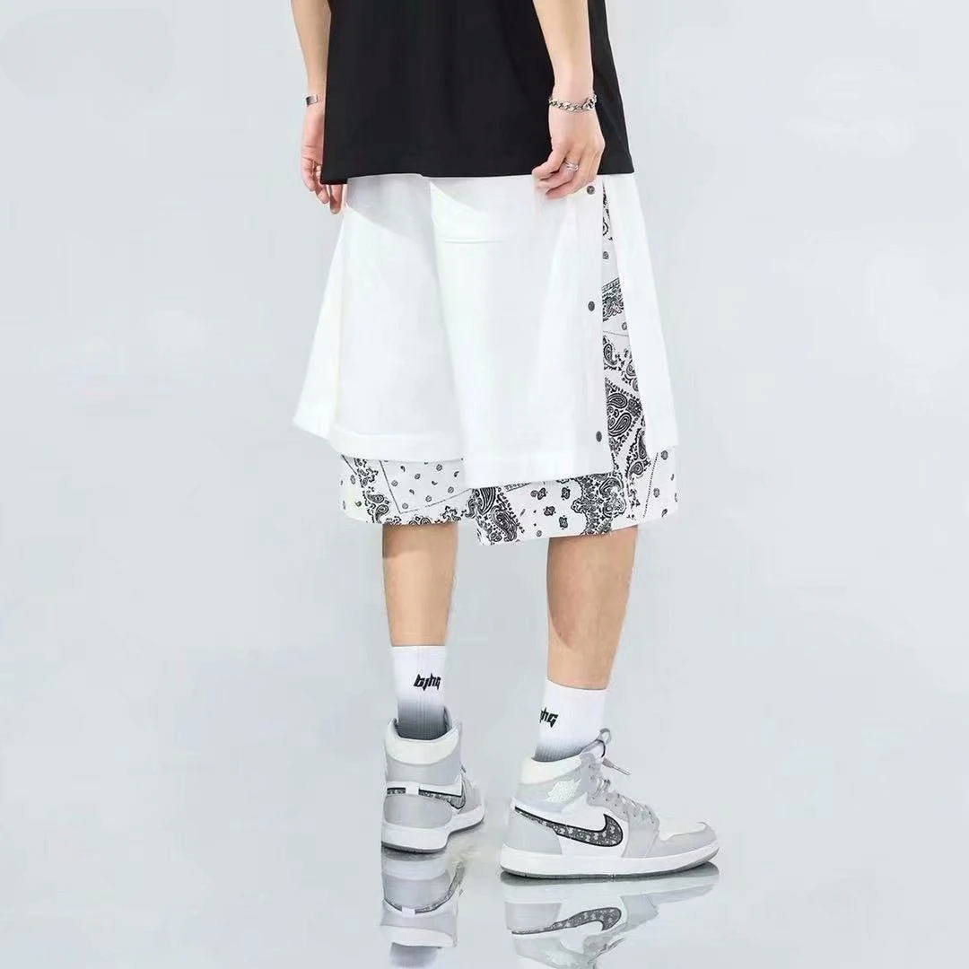 Paisley Print Shorts Men Summer Side Button Design Loose Beach Athletic Casual Streetwear Hybrid Lounge Short Pants for Men 401