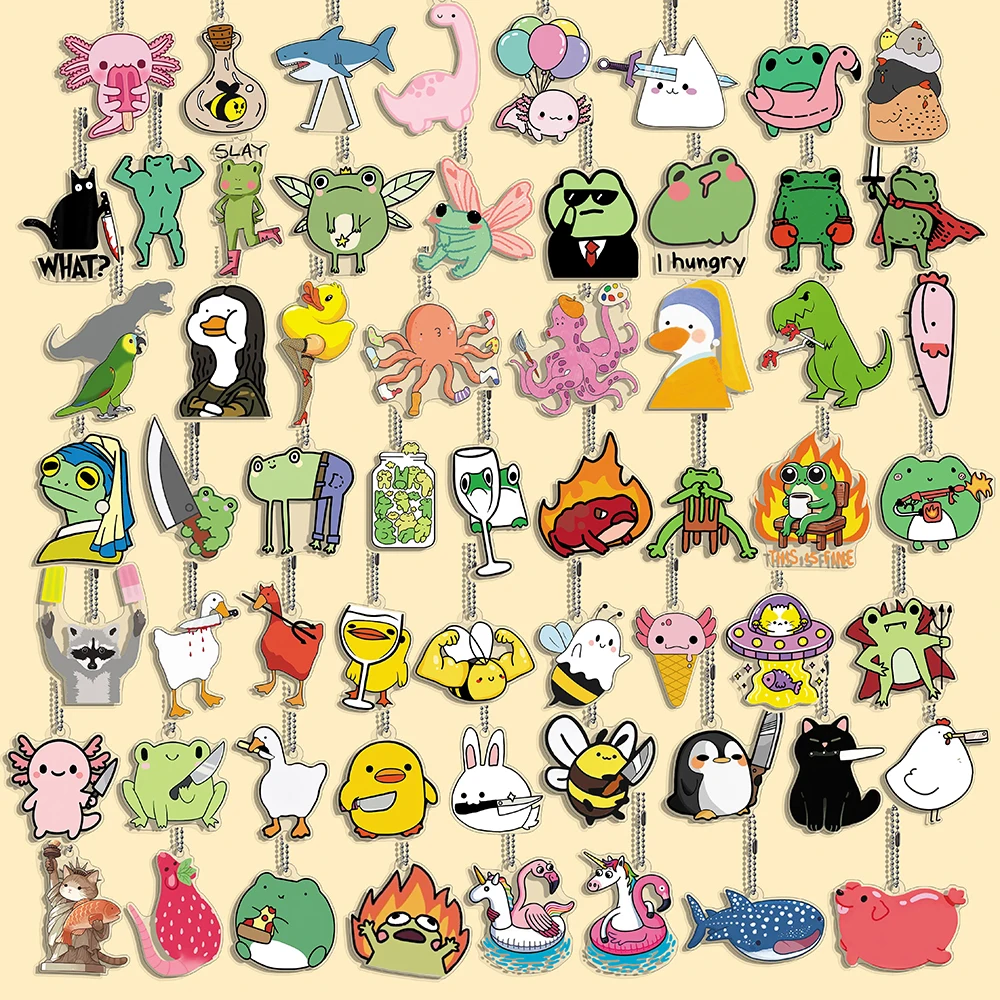 1/10/60 PCS/Set Funny Cat Character Keychain Student Women's Bag Cute Things Gift For Best Friends Wholesale Gifts Frog Goose