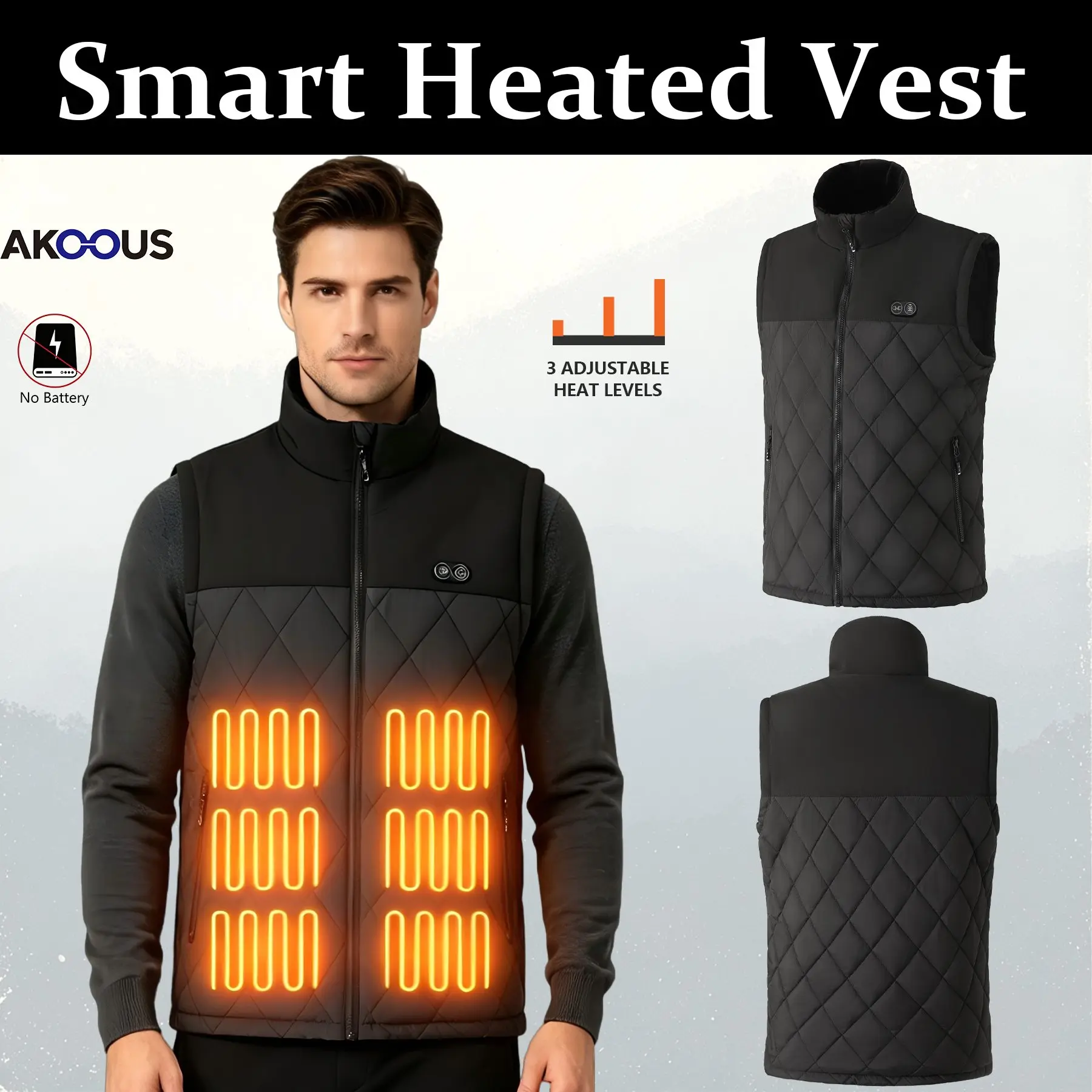 Men's Heated Vest 17 Heating Zones 3 Heat Control Quilted Warm Gilet Stand Collar Outdoor Camping Fishing Ski Thermal Waistcoat