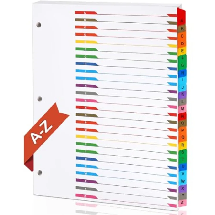 Alphabet Binder Dividers for 3 Ring Binder, A-Z Dividers for 3 Ring Binder, Multicolor A-Z Binder Dividers with Customizable Ta