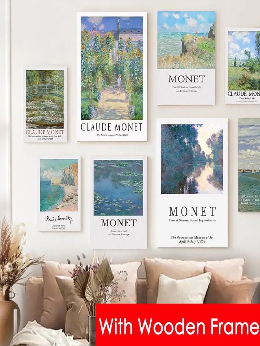 ملصق كلود لعرض مونيه العتيق مع إطار حديقة المناظر الطبيعية متحف قماش اللوحة مجردة جدار الفن لديكور المنزل