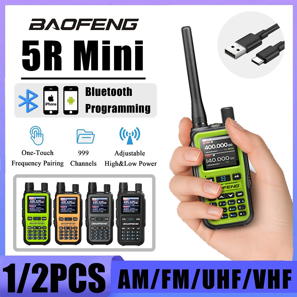 Baofeng 5R جهاز اتصال لاسلكي صغير مزدوج PTT بلوتوث APP برمجة رمادي أسود متعدد الموجات AM تردد نسخة لاسلكية أجهزة الراديو اتجاهين