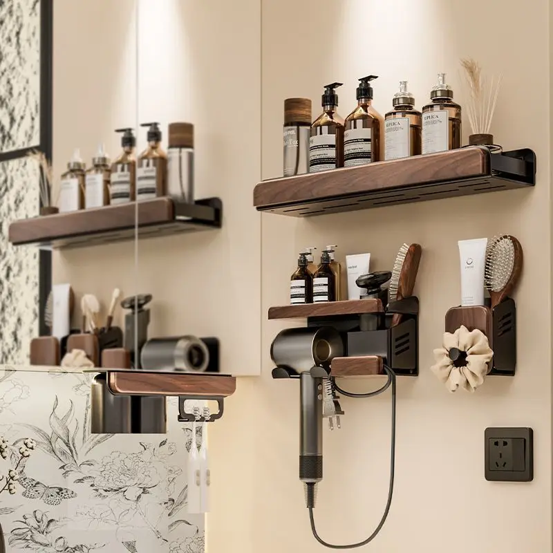 

Bathroom Walnut Toilet Shelf Toilet Wash Sink Wall No Punching Toilet Storage Shelf