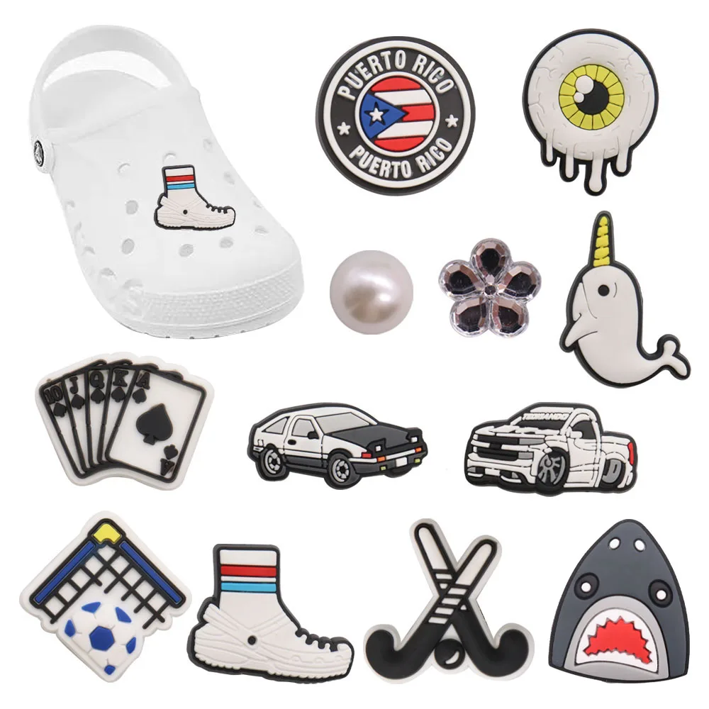 Good Quality 1pcs PVC Shoe Charms Shark Sports Car Pickup Playing Cars Accessories Shoes Ornaments Fit Kids DIY Party Gift