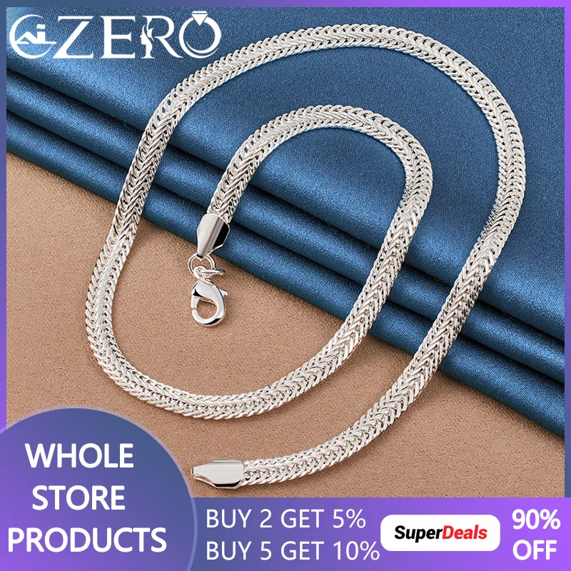 

ALIZERO 925 Sterling Silver 20/24 Inch 6mm Flat Side Chain Necklace For Men Women Fashion Wedding Engagement Party Jewelry