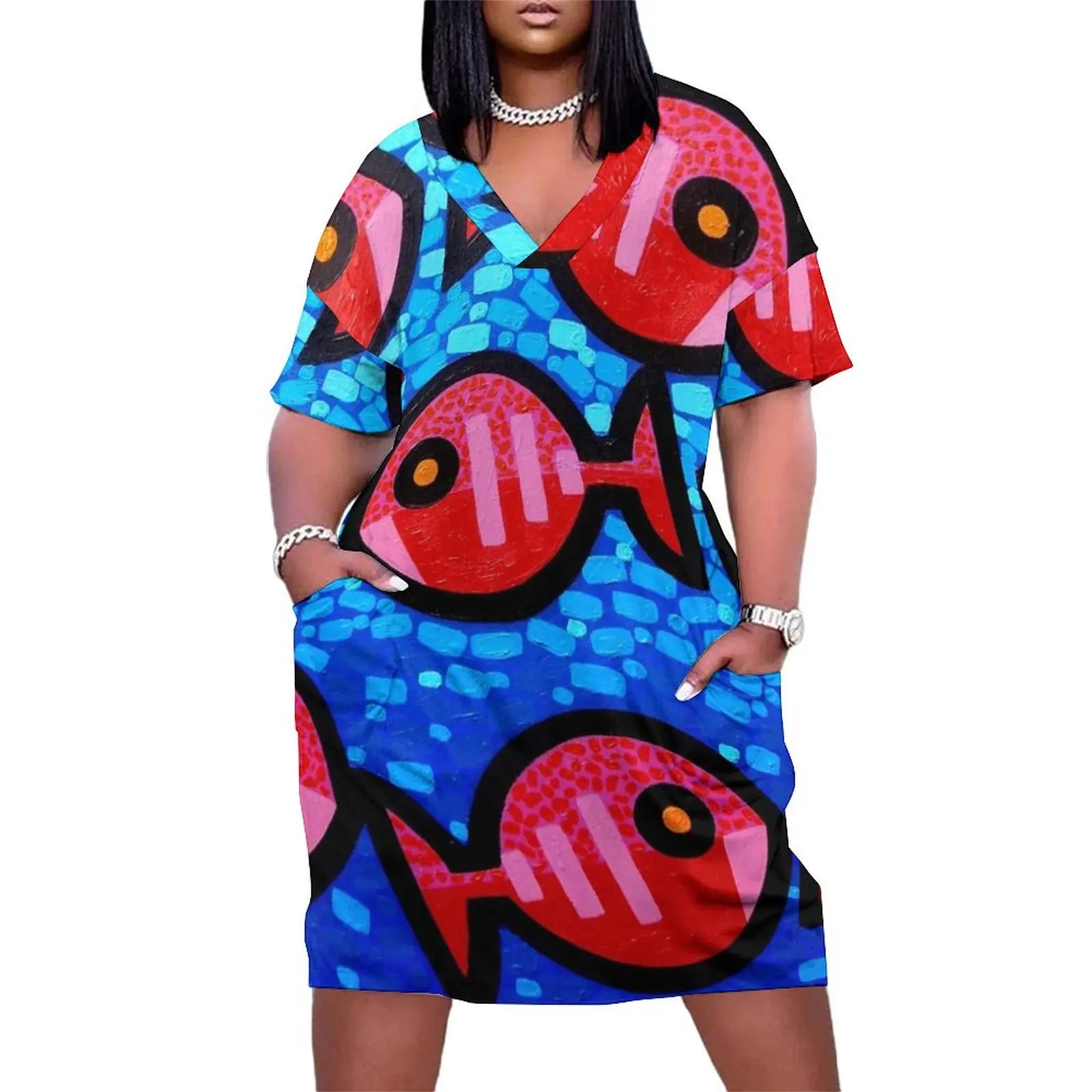 

9 Happy Fish Loose Pocket Dress Aesthetic clothing womens clothing Long dress Dresses for wedding party