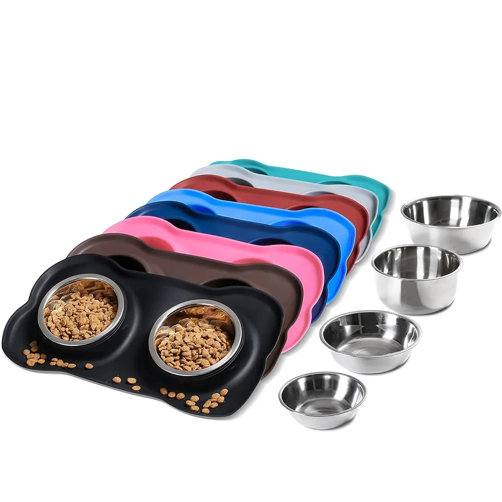 

Stainless Steel Pet Bowls Food Feeder Bowl with No Spill Non-Skid Silicone Mat for Small Medium Large Dogs Cats Puppies