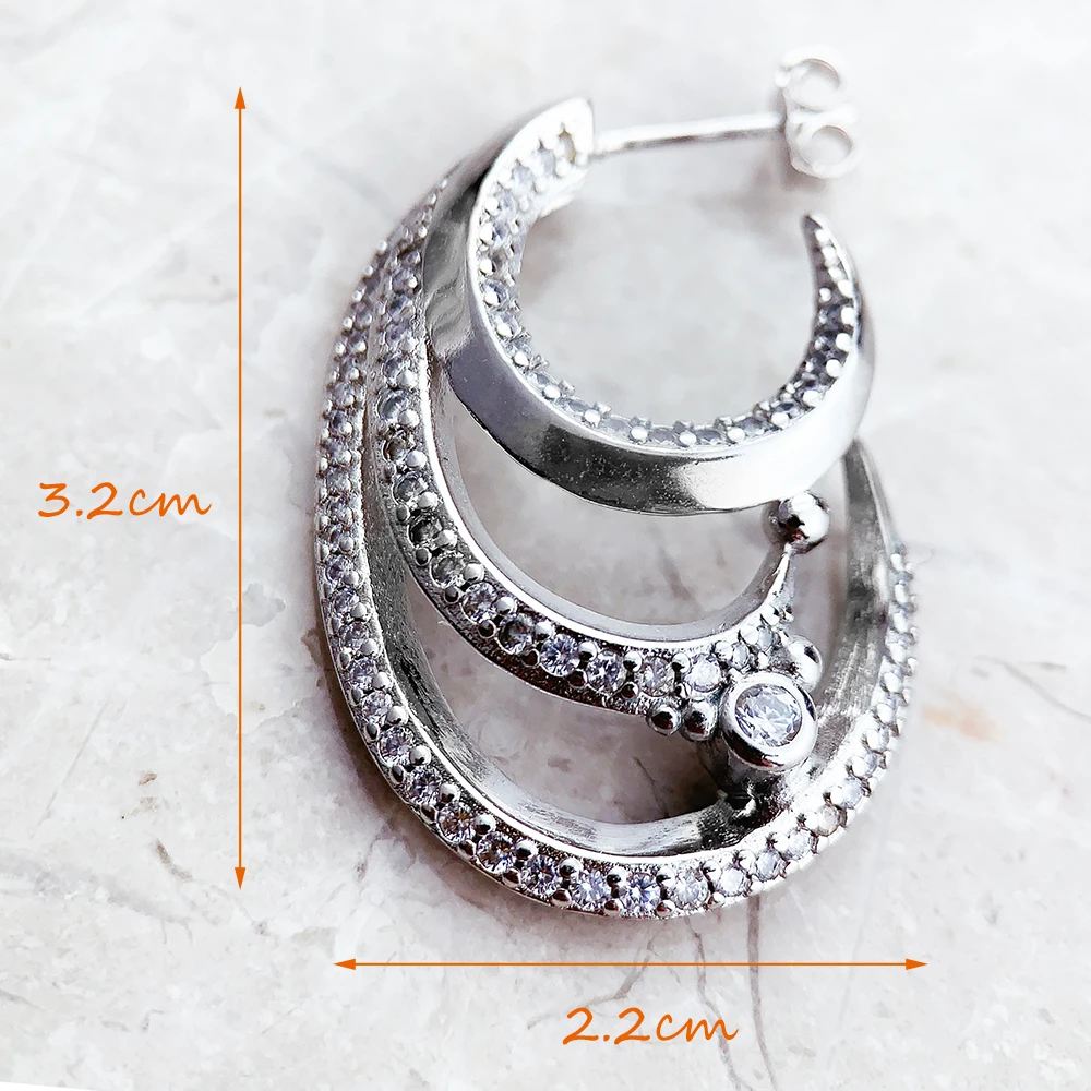 Hoop Earrings Wave With White Stones Trendy Fine Jewerly For Women Gift In 925 Sterling Silver