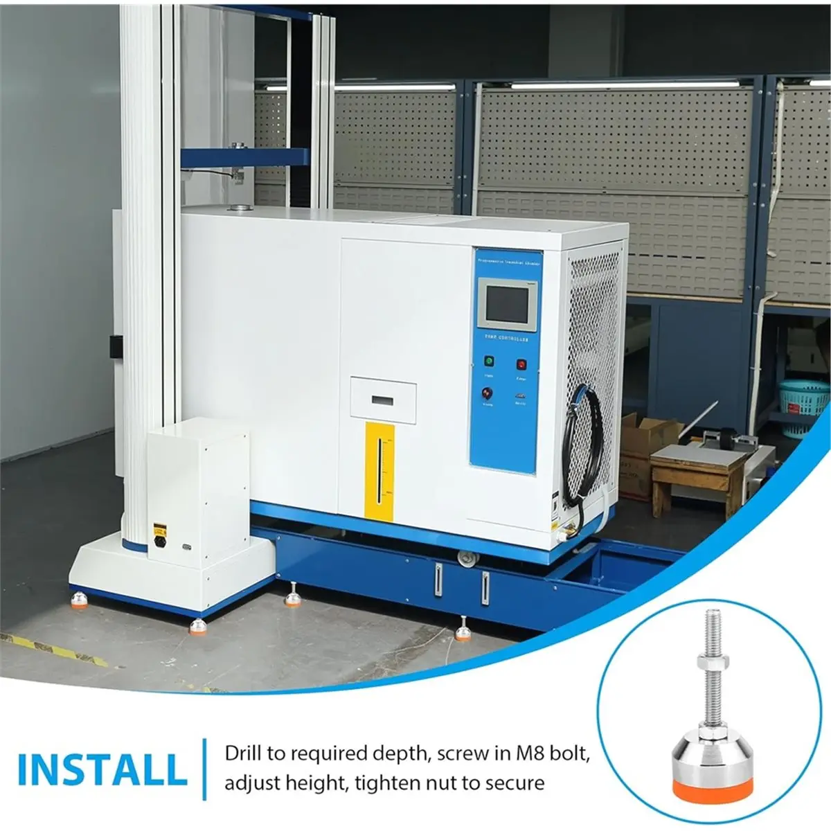 4x Leveling Feet,Heavy Duty Machine Base,M8 X 50 mm,Diameter 40 mm, Adjustable Under Load, with Thread and Rubber Buffer