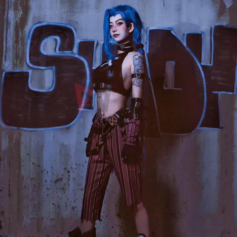 

New Arcane League Of Legends Jinx Cosplay Costume Top Pants Gloves For Game Party Custom Made