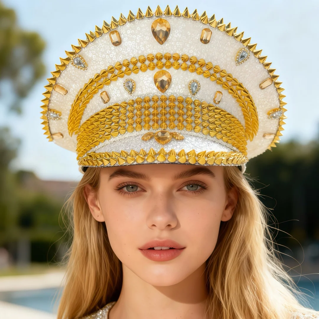 

HongLuan Mardi Gras New Year Captain Hat for Music Festival Woman, Rave Festivals Accessories & Carnival Party Cap for Man