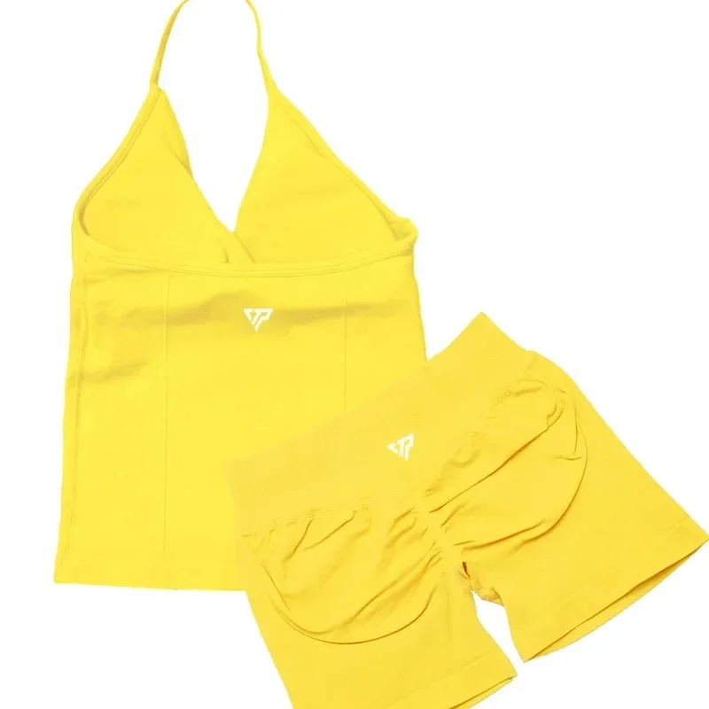 Keep That Pump 2 Piece Sets Shorts Top Womens Outfits Yoga Sets Gym Sets High Quality Seamless Lace-Up Bra Scratch Sports Sets - Image 2