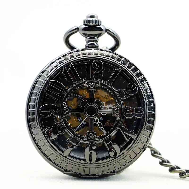 

Antique Skeleton Flap Vintage Pocket Watch Mechanical Hand-winding Mens Skeleton Chain Watches Gift Clock relogio masculino